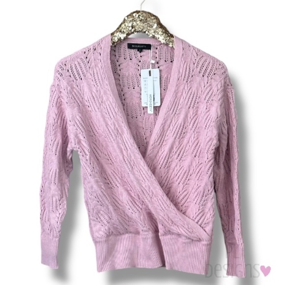Merokeety Wrap V Crochet Knit Pullover Sweater V-Neck Pink - Picture 1 of 8